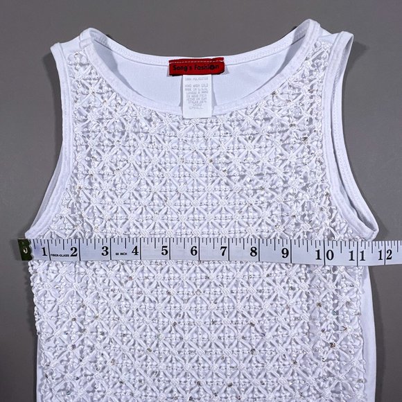 Song's Fashion Tank Top White with Sparkles‎ and Crochet Design Size Small - Picture 5 of 7